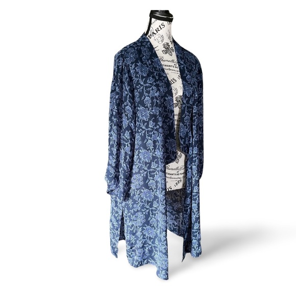 Tahari Blue Floral Kimono Duster Jacket L-XL - Picture 4 of 6